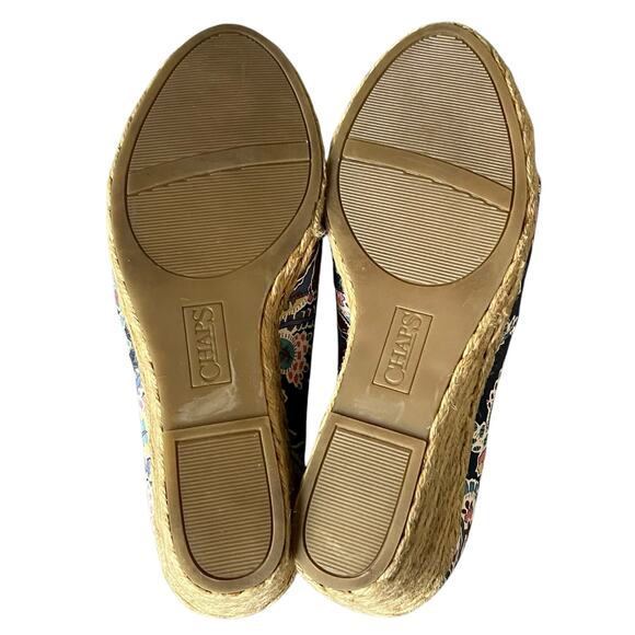 Chaps Espadrille Wedges Women 7.5 Blue Floral Slip On Peep Toe Shoes Boho Resort - Picture 10 of 12